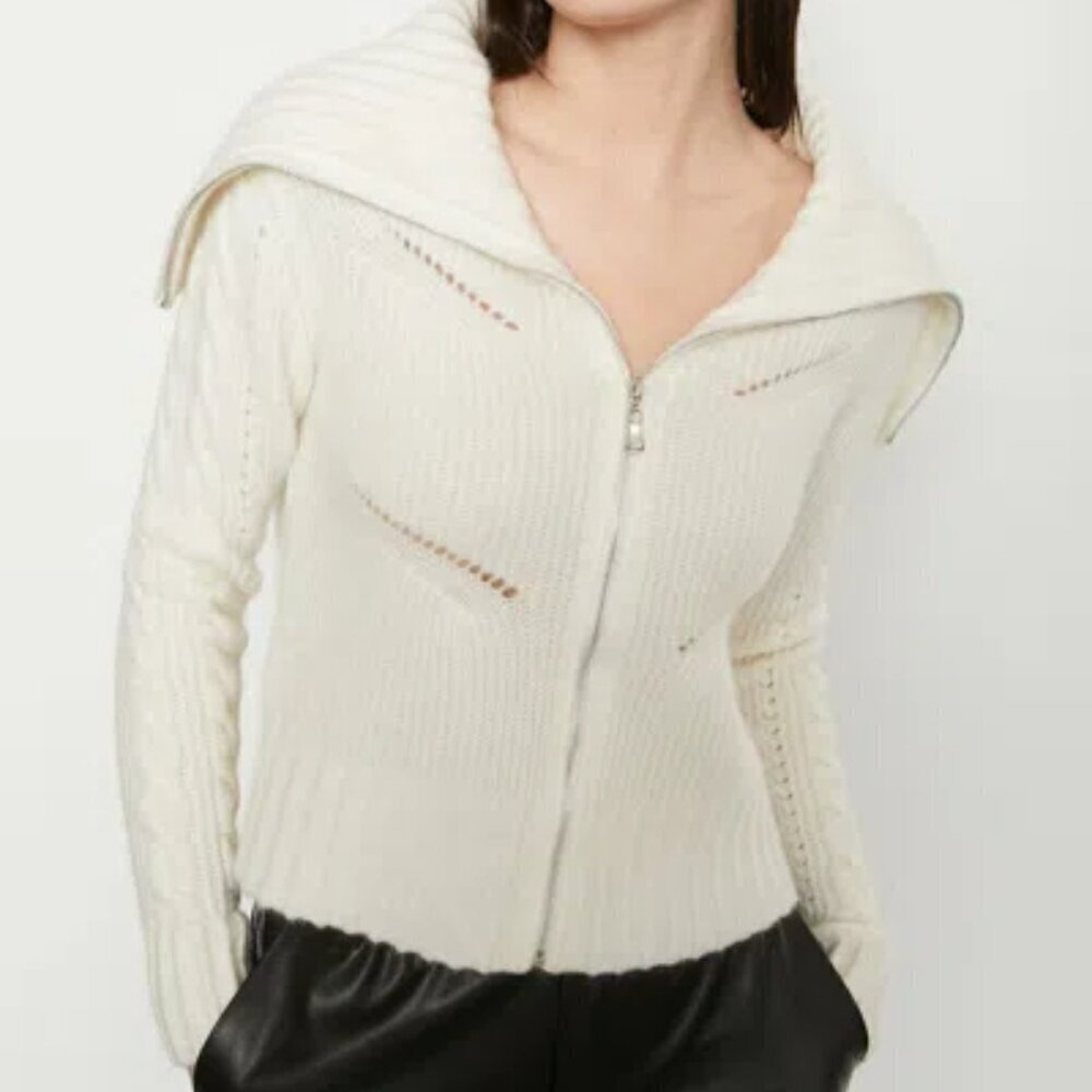 Bailey 44 Annika Cream Zip Up Cowl Neck Sweater Top size small chic